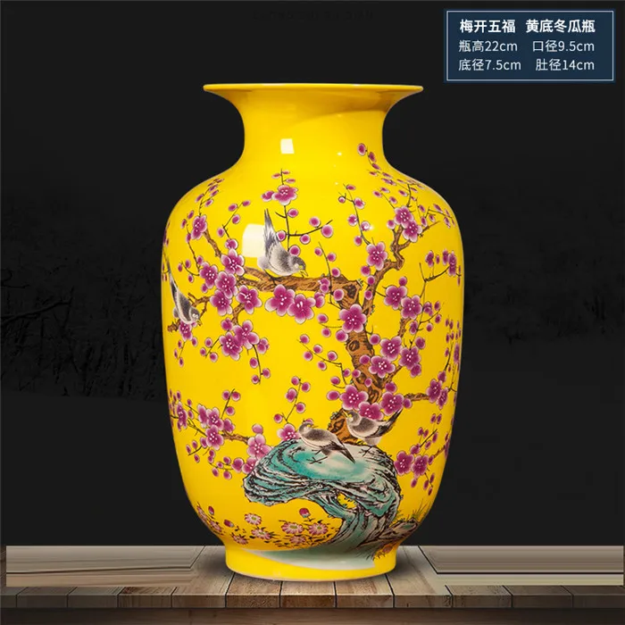 a Jingdezhen, керамическая Желтая Ваза, украшение, новинка, Китайская классическая гостиная, ТВ, шкаф, украшение для дома, Цветочная ваза - Цвет: a