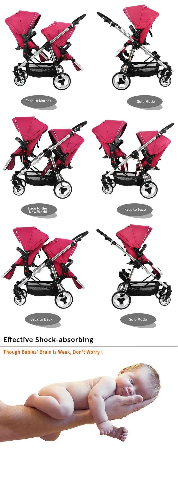 Babyfond, двойная коляска, легкая, усовершенствованная, вторая коляска, коляска, складная, двойная, спереди и сзади, наклонное сиденье
