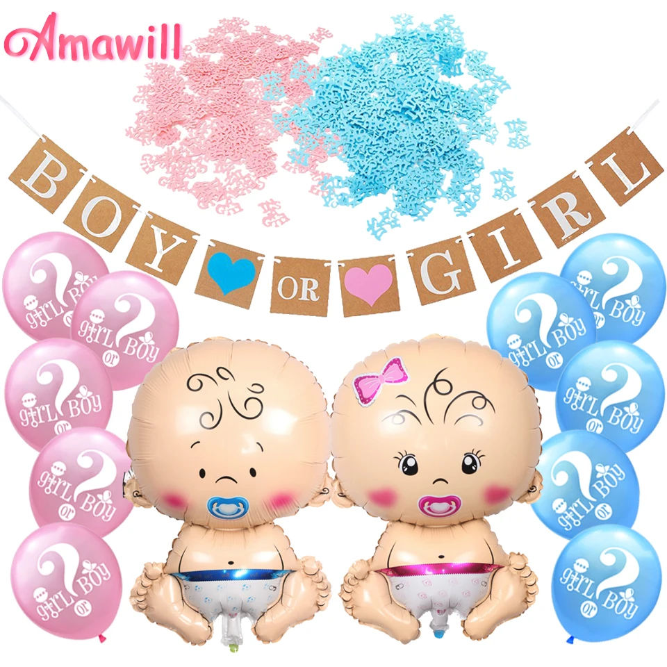 

Amawill Baby Boy Girl Foil Balloon Paper Banner Pink Blue Confetti Party Balloons For Baby Shower Gender Reveal Decorations 8D