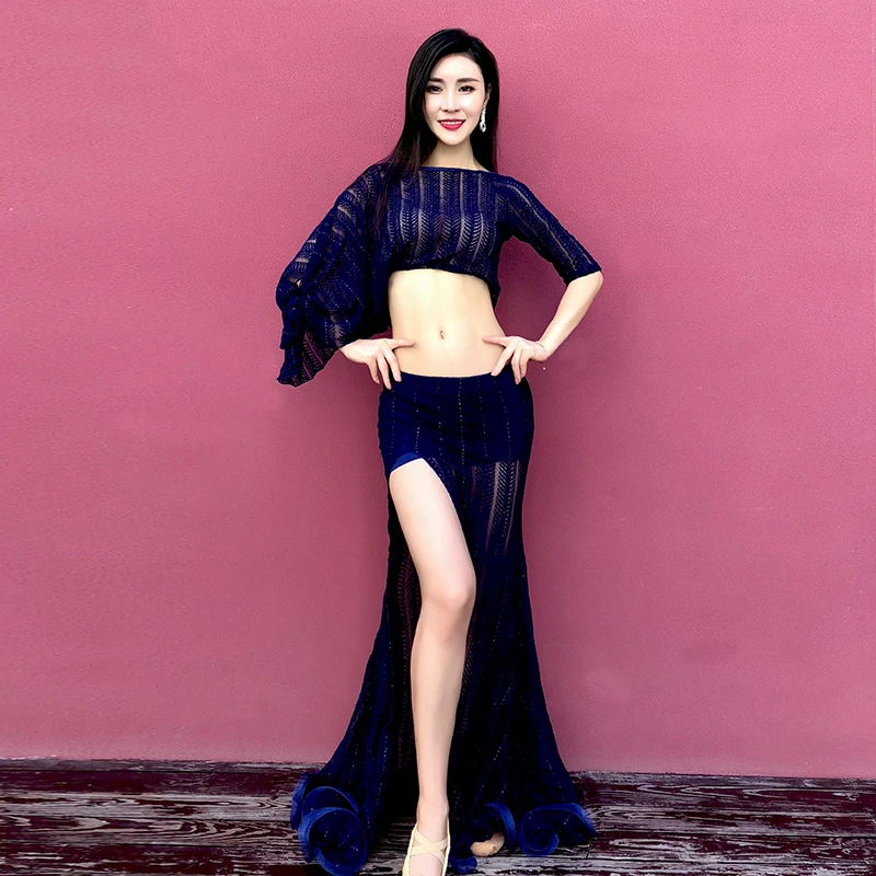 Bellydance костюм набор Болливуд нерегулярные кружевные топы Длинные юбки танец