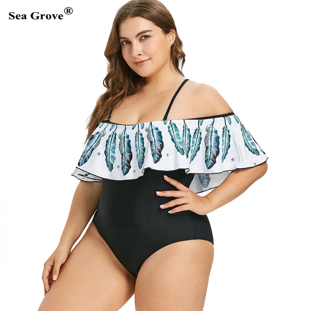 Женский купальник бикини большого размера с принтом перьев без бретелек