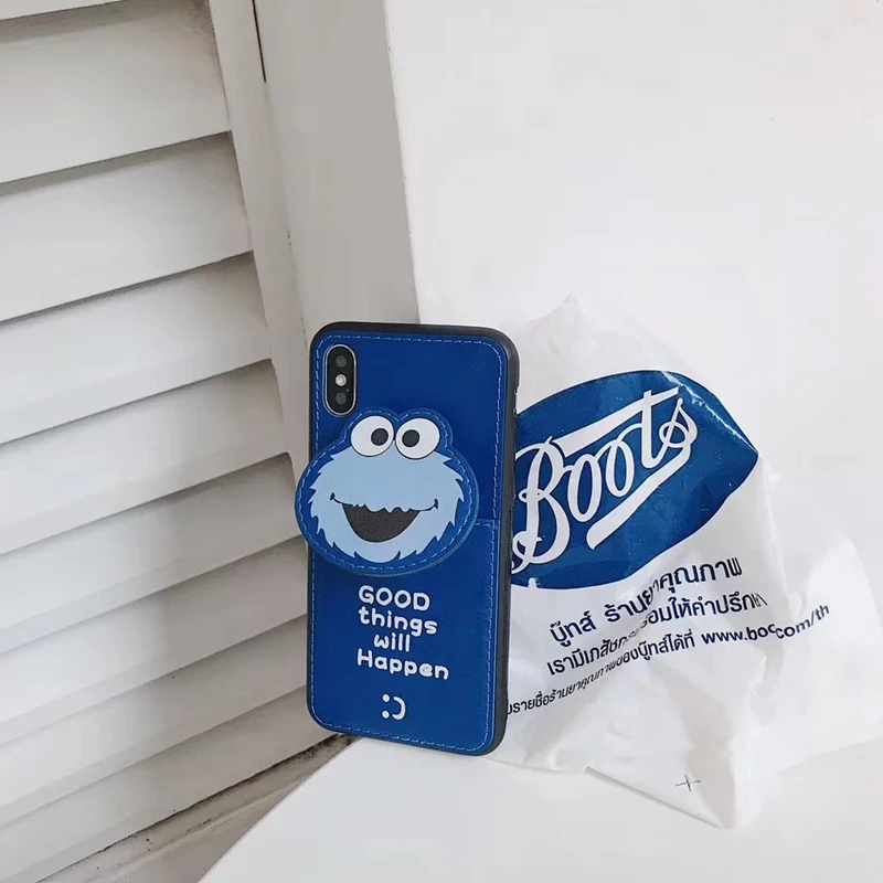 3D Симпатичные Улица Сезам Элмо Cookie Печенье кошелек кожа карта Солт чехол для iPhone 6 S 7 8 plus X XR XS MAX hold coque - Цвет: Синий