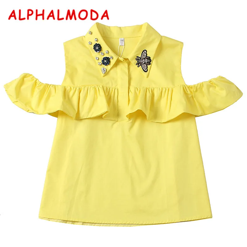 Женская однобортная блузка ALPHALMODA стильная рубашка с 3D цветочным воротником