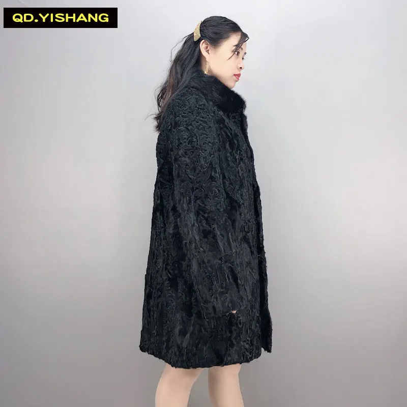 Женское длинное меховое пальто QD.YISHANG зимнее теплое из натурального
