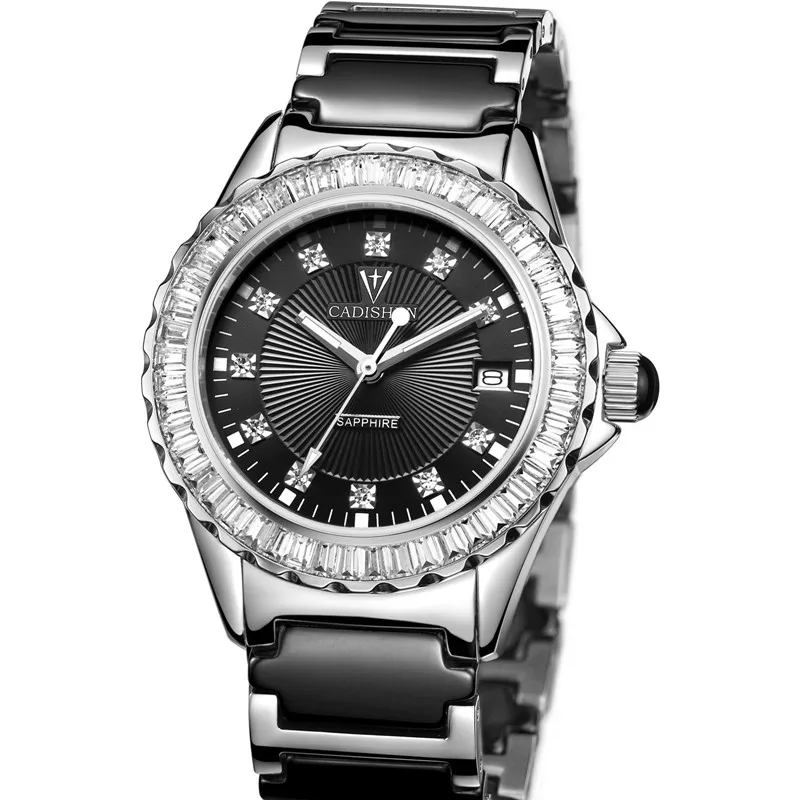 Relojes Mujer CADISEN Топ бренд модные женские часы керамический браслет кварцевые спортивные часы для девушек повседневные часы женские часы - Цвет: silver black