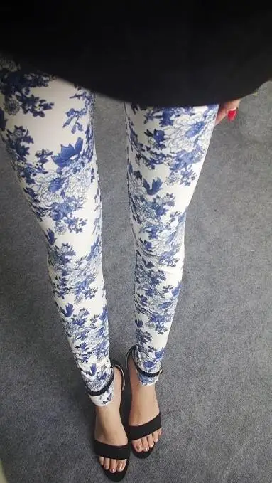 8 blue white peony CUHAKCI леггинсы с цветочным принтом Леггинсы с национальным этническим пейзажем леггинсы с цветочным принтом брюки с высокой эластичностью S059 - Цвет: 8 blue white peony