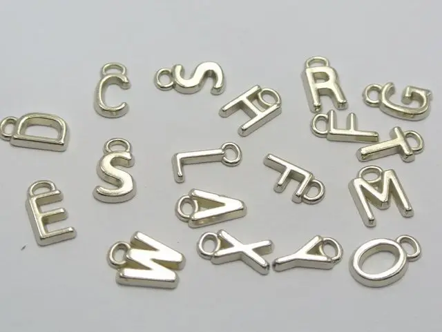 

200 Assorted Silver-plate color Tone Metallic Acrylic Alphabet Letter Charm Pendants