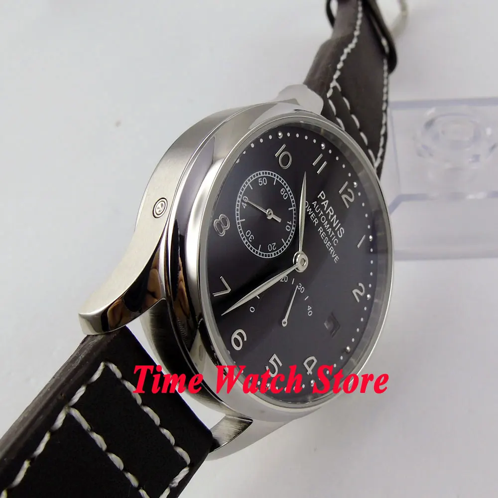 Мужские часы Parnis с черным циферблатом и ремешком из коровьей кожи 43 мм 207|watch men|watch