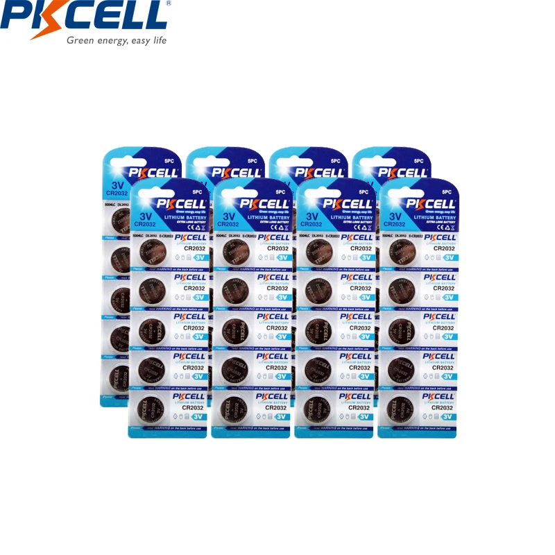 40 шт. PKCELL cr2032 3 В батареи BR2032 DL2032 ECR2032 литиевая батарея 3 в CR 2032 pilepilas CR2032 кнопочные батареи