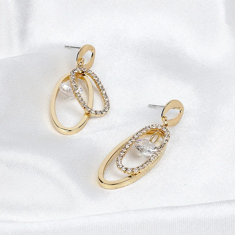 Женские Геометрические серьги подвески овальные со стразами в корейском и