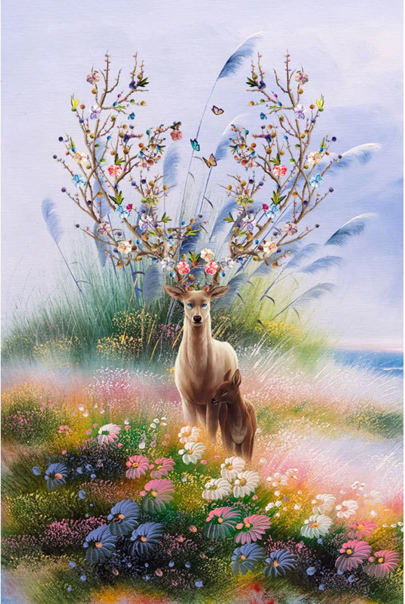 QIANZEHUI Рукоделие, сделай сам Вышивка крестиком, наборы для вышивания набор Fortune Elk гостиная пейзаж полная вышивка крестиком