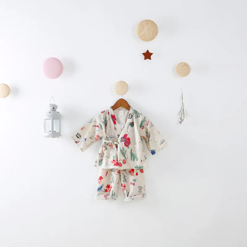 

Новинка весны 2022, детская одежда, кимоно, пижамы для маленьких девочек, комплект одежды для дома в японском стиле, Детские комплекты одежды с...