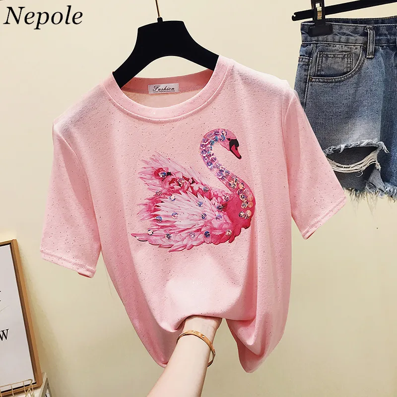 Футболка для девочек с принтом Modis и блестками летняя повседневная Свободная