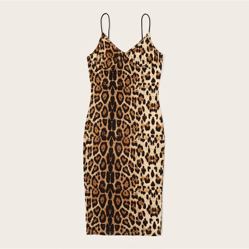 SHEIN разноцветные Сексуальные вечерние платья с открытой спиной и леопардовым принтом на бретельках без рукавов, облегающее Клубное платье, Осенние вечерние женские платья