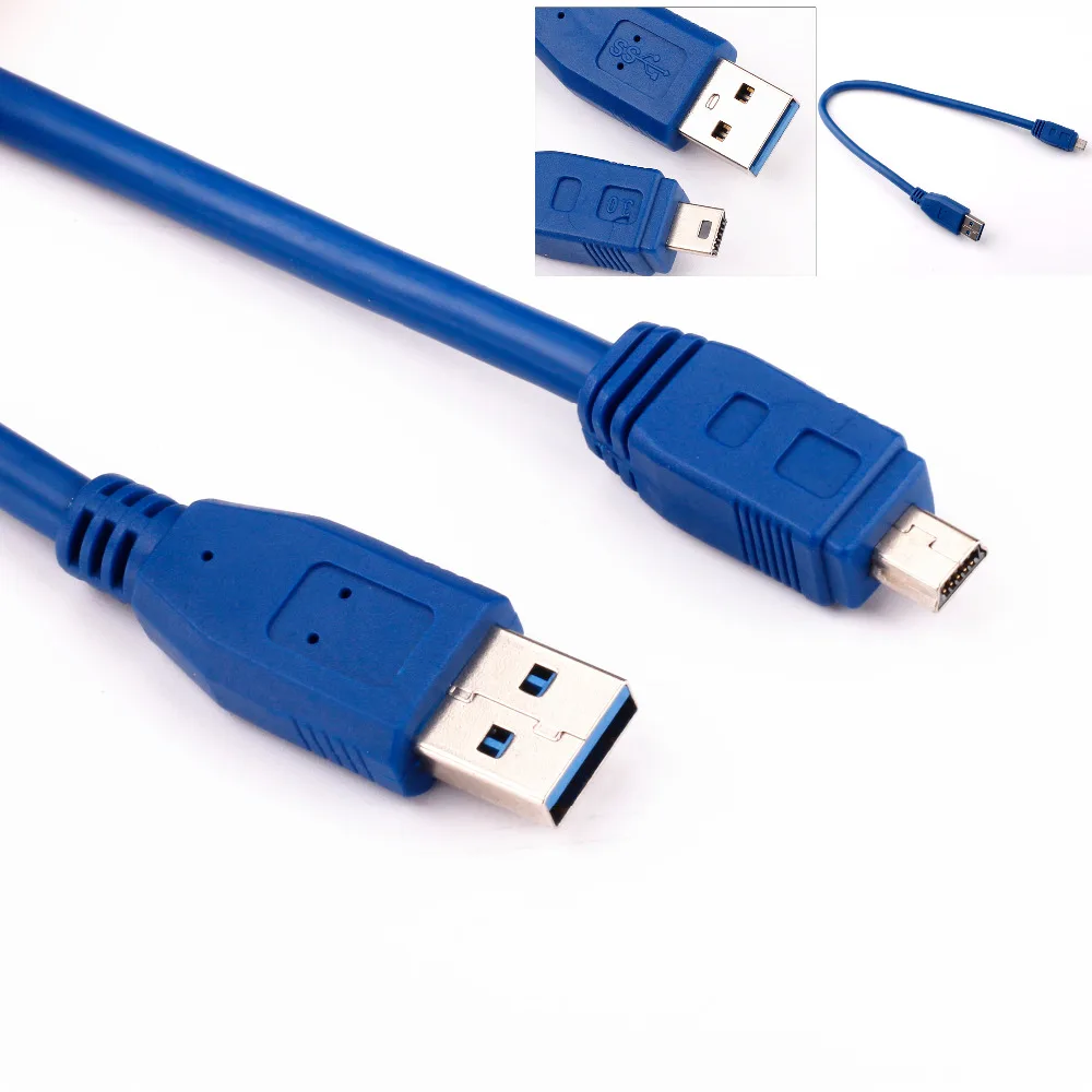 Оптовая продажа 30 см Superspeed USB 3 0 Type A to Mini B 10 Pin Мужской адаптер кабель синий |