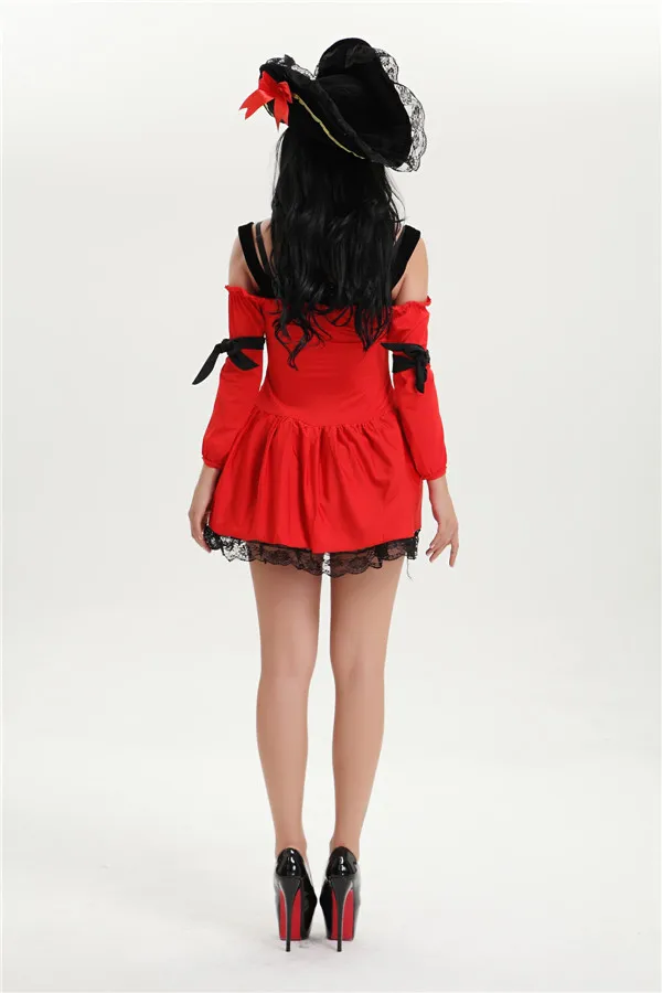 Бесплатная доставка Карибский пиратский спецназ красный женский костюм Bucaneer