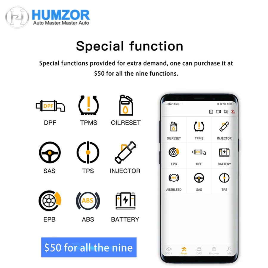 HUMZOR NexzDAS ND306 Lite Full-system DiagnosisTool со специальными функциями Поддержка Bluetooth для Android - Цвет: Special Function