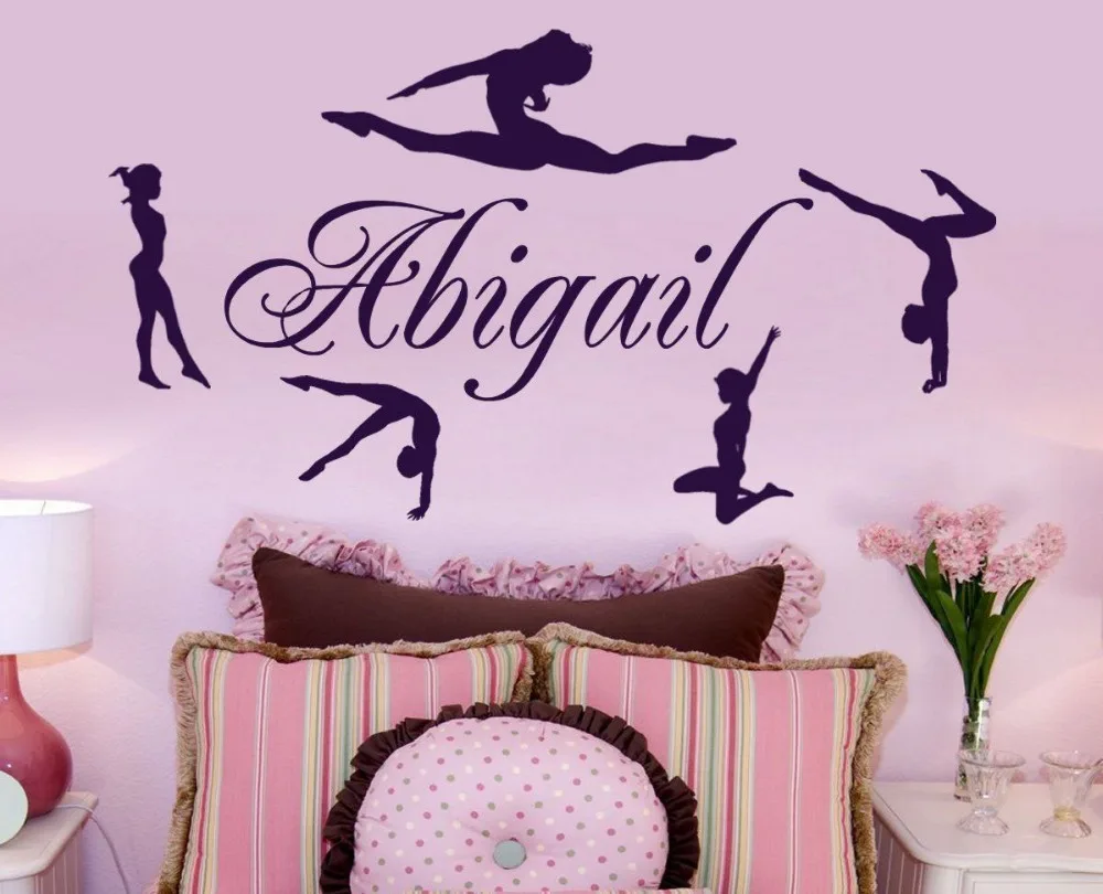 

Free shiping Personalized Name & Gymnasts Vinyl Wall Decal Gymnastics Dance Home Decor Wall Stickers Mural Poster