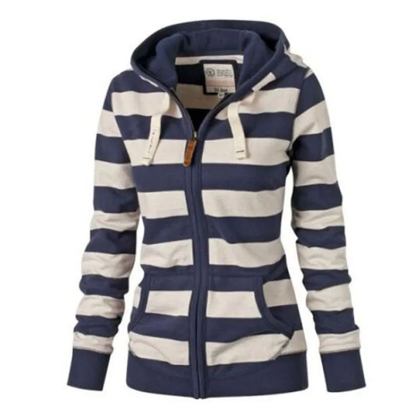 S898 Navy stripes INDJXND полосатые женские толстовки с капюшоном, свитшоты размера плюс на молнии, Осенние Топы с длинными рукавами, корейские свободные пуловеры с карманами для женщин - Цвет: S898 Navy stripes