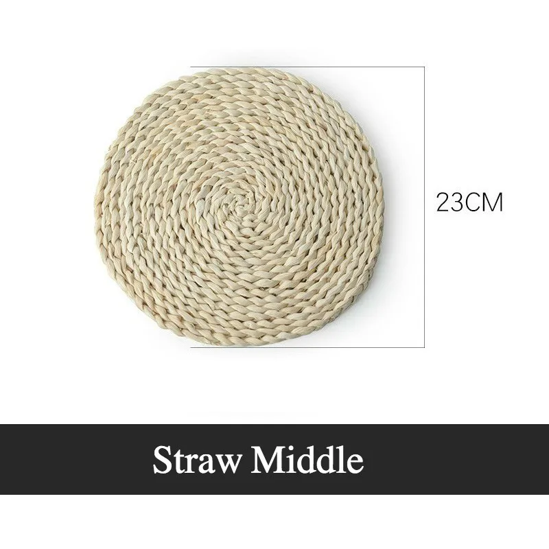Straw 22cm Натуральные соломенные подставки под столовые коврики тканые чашки из ротанга для напитков теплоизоляционные коврики кухонные аксессуары - Цвет: Straw 22cm