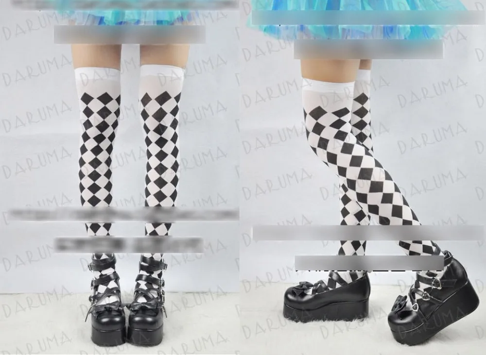 

Princess sweet lolita gothic HARAJUKU cosplay Black and white checkerboard Velvet thin summer silk stockings lingxing001