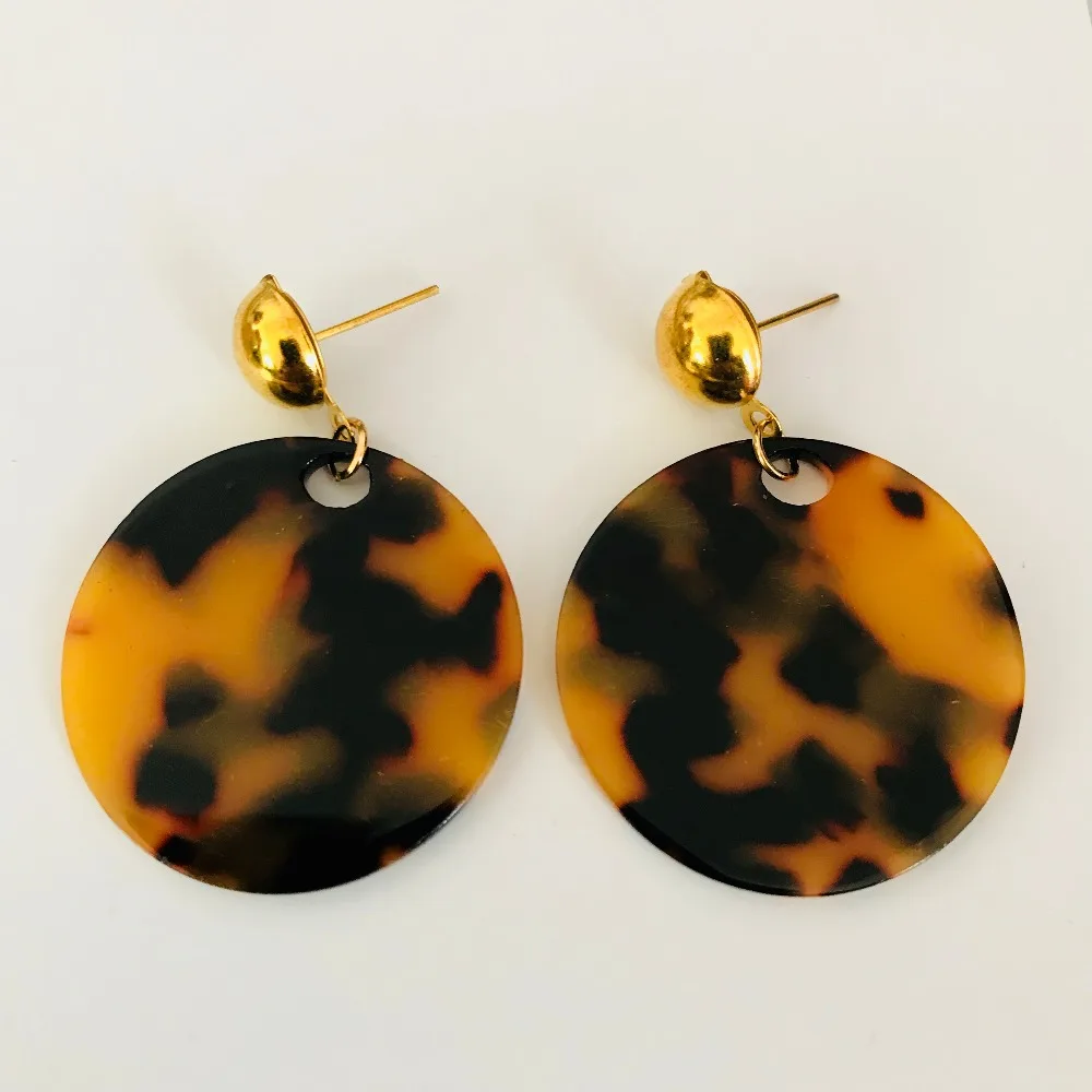 MINGQI Fashion acetate resin acrylic leopard dangle earrings Korean brown geometric round square rectangle earring women jewelry | Украшения