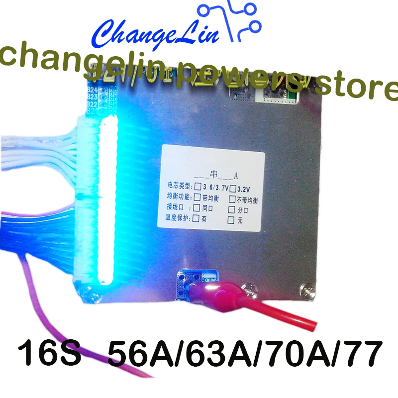 16S 60V 48V 56A 77A литий ионная Lipo Lifepo4 литиевая батарея Защитная плата BMS полимер для