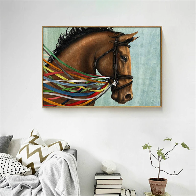 

HAOCHU Modern Chinese Style Living Room Decorative Painting Sofa Background Wall Murals Steed Horse Carousel Art Pictures
