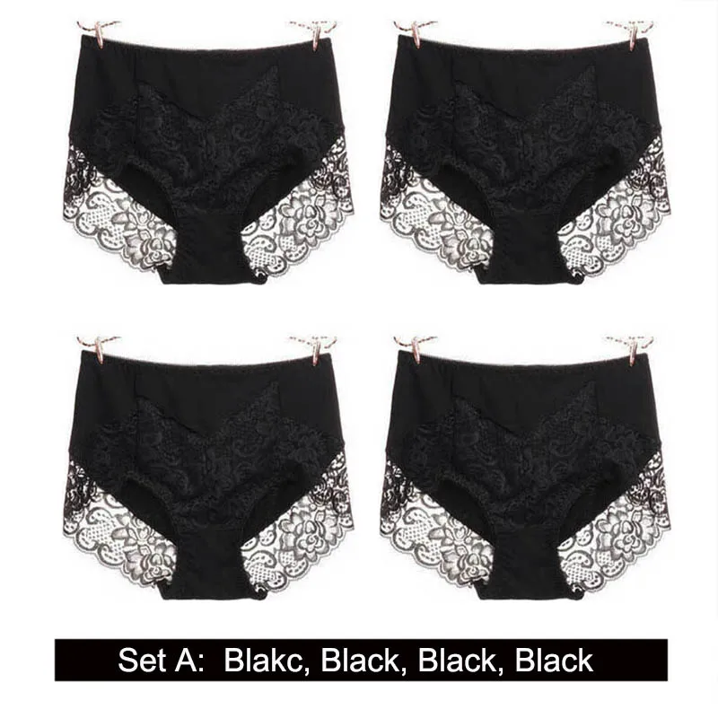 Set A 4pieces BllooBeell, 4 шт., женское хлопковое нижнее белье, трусики для девушек, сексуальные кружевные трусы, выдалбливают, высокая средняя посадка, дамское нижнее белье, большой размер - Цвет: Set A 4pieces