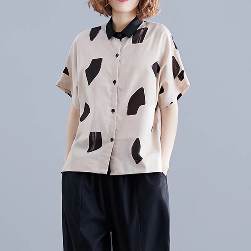 Рубашка женская винтажная большого размера из хлопка и льна в Корейском стиле на