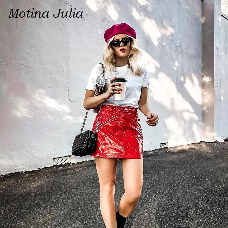 Motina Julia 2018 Сексуальная облегающая юбка из искусственной кожи Женская осенне