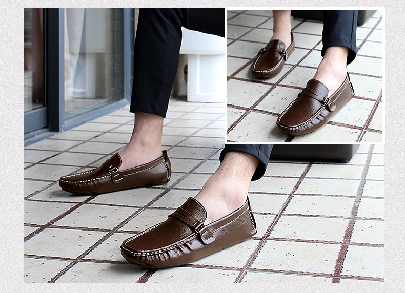 ALCUBIEREE Fashion Mens Flats Penny Loafers Spilt Leather Driving Shoes Male Boat Shoes Smooth Solid Moccasins Big Size Shoes 48