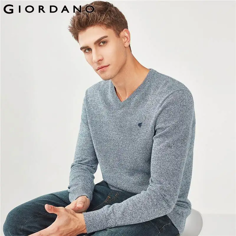 Мужской свитер с вышивкой в виде лягушки Giordano пуловер v образным вырезом из 100%