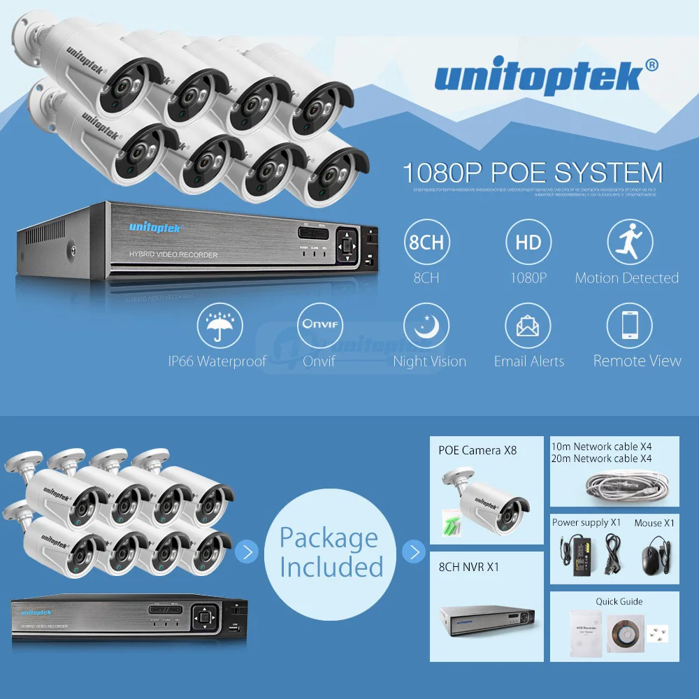 8CH True 48V POE NVR комплект CCTV система с 8 шт. 2.0MP POE ip-камера Открытый ИК ночного видения камера наблюдения система металлический чехол