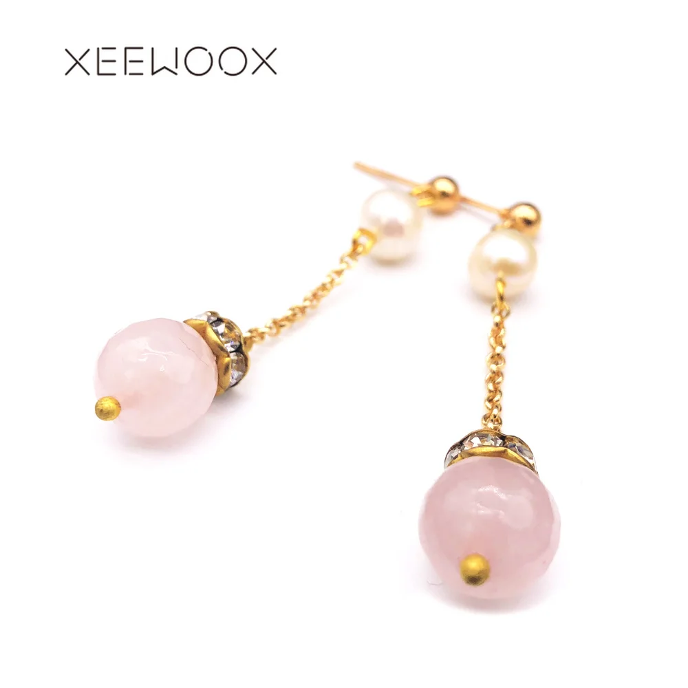 XEEWOOX 2019 Women Natural Stone Beads Drop Earrings Delicate Gold Link Chain Long Dangle Jewelry for Party Gift | Украшения и