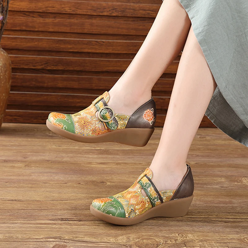 2019 оригинальный кожаный Женские туфли на платформе танкетке сезон весна лето