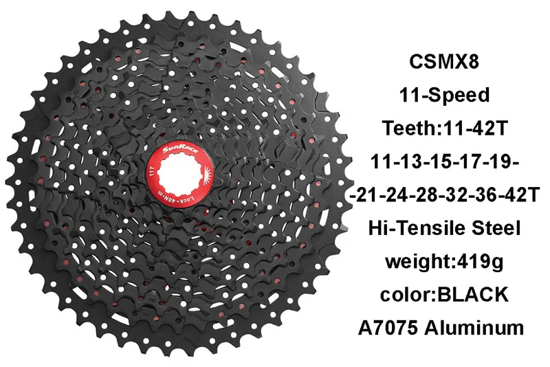 CSMX8-black-42T Sunracing CSMX3 CSMX8 MTB велосипед кассета 10S 11S скорость-11-40 T/11-42 T/11-46 T, черный/серебристый велосипед свободного хода для SLX - Цвет: CSMX8-black-42T