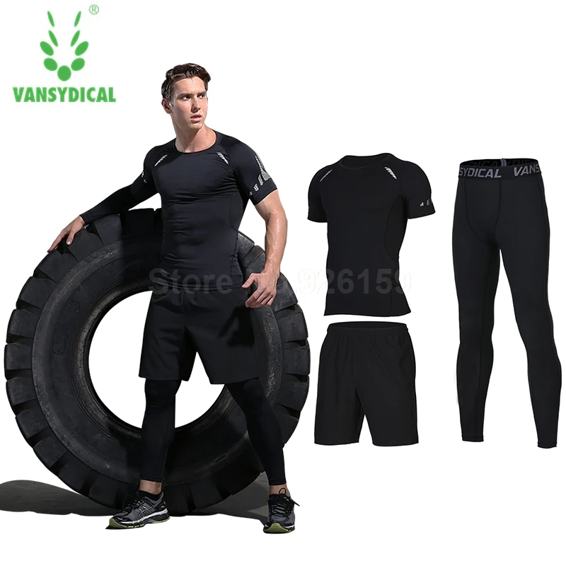 Vansydical Mens Sports Suits Running For Men 3pcs Sportswear Sets Tracksuits Basketball Training Gym Clothing |