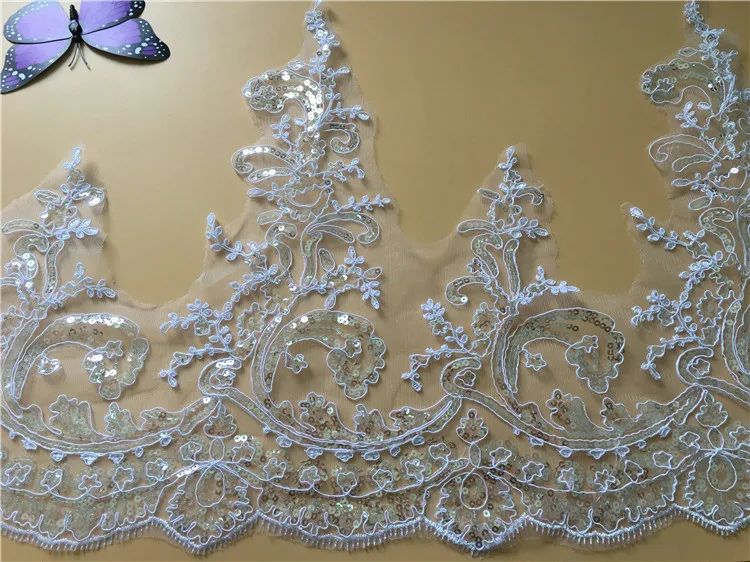 Нежная Свадебная кружевная отделка 9 ярдов с блестками ручной работы для