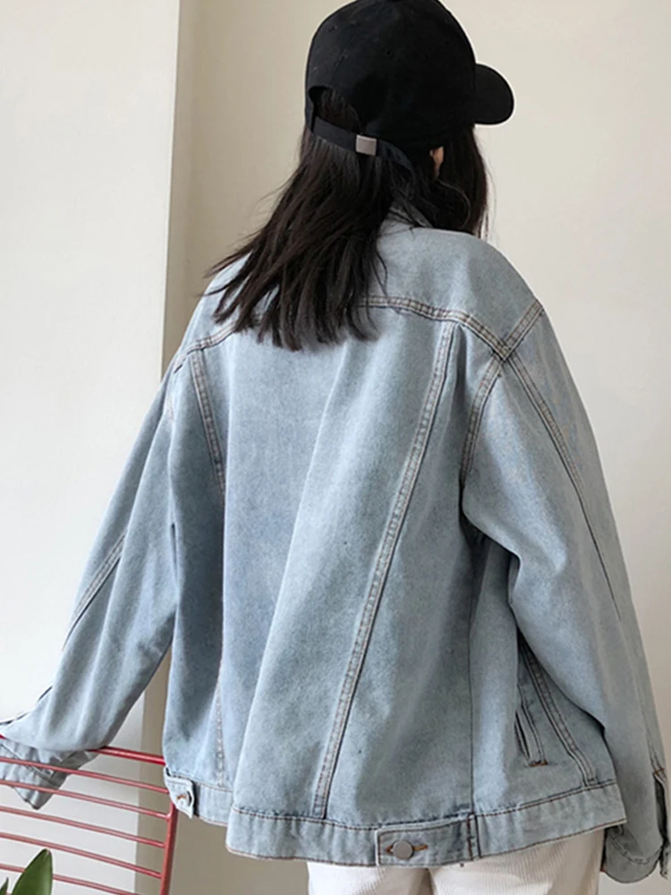 2019 Осень Harajuku стиль Свободный дикий шик с длинными рукавами джинсовая куртка