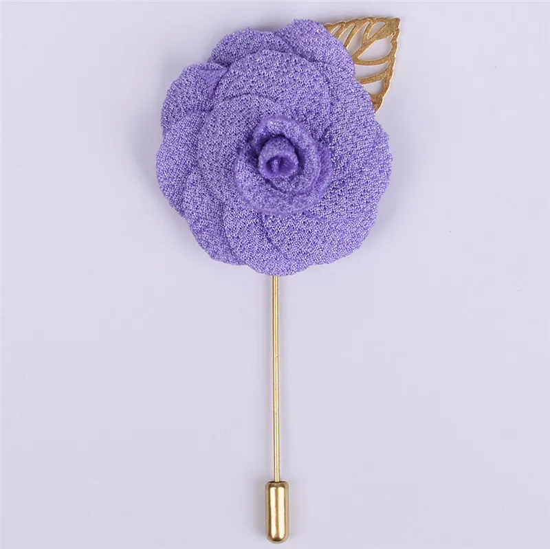 middle purple Золотой лист металлический лацкан булавка Женская лента цветок Бутоньерка Свадебный лучший для мужчин Кристалл корсаж булавка ювелирные изделия дешево XH011 - Цвет: middle purple