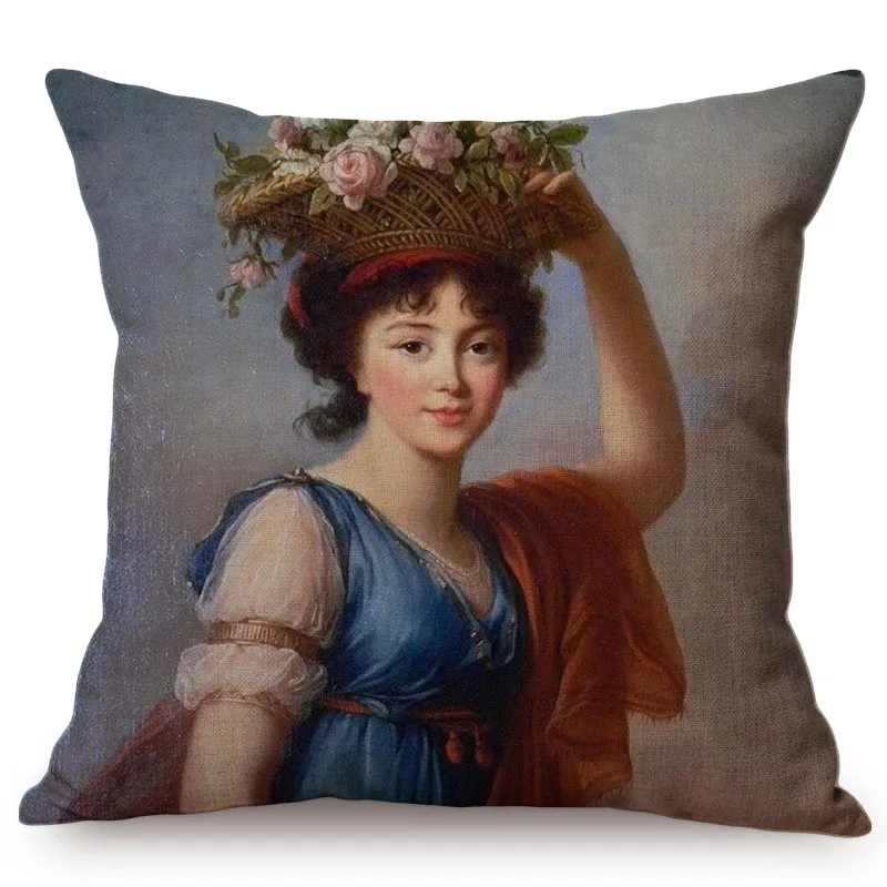European Style Vintage Noble Woman Self-Portrait Home Decorative Throw Pillow Case Chic Ancient Print Sofa Cushion Cover | Дом и сад