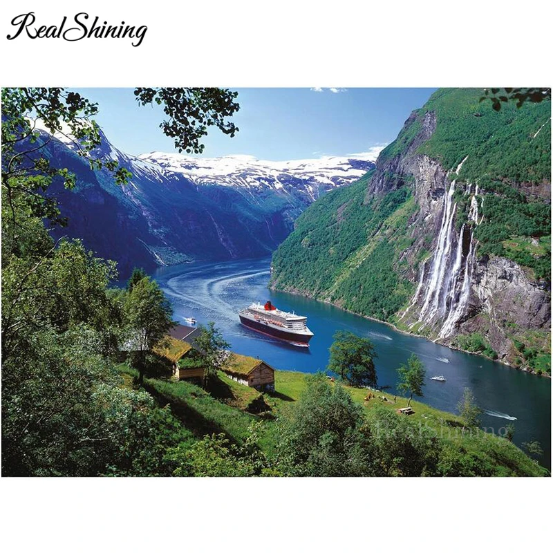 

DIY 5D Diamond Embroidery Norway Fjord Natural Scenery Full Round square embroidery Diamond painting cross stitch FS6166