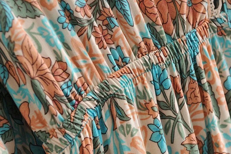 Boho шикарное платье с цветочным принтом и поясом, Пляжное богемное макси платье, женское летнее платье из искусственного шелка с перекрестным v-образным вырезом