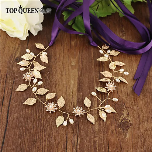 TOPQUEEN SH110 Свадебные Ремни с жемчугом и с золотистыми листьями Свадебные поясом для невесты, свадебные аксессуары, Ремни на платье - Цвет: purple ribbon