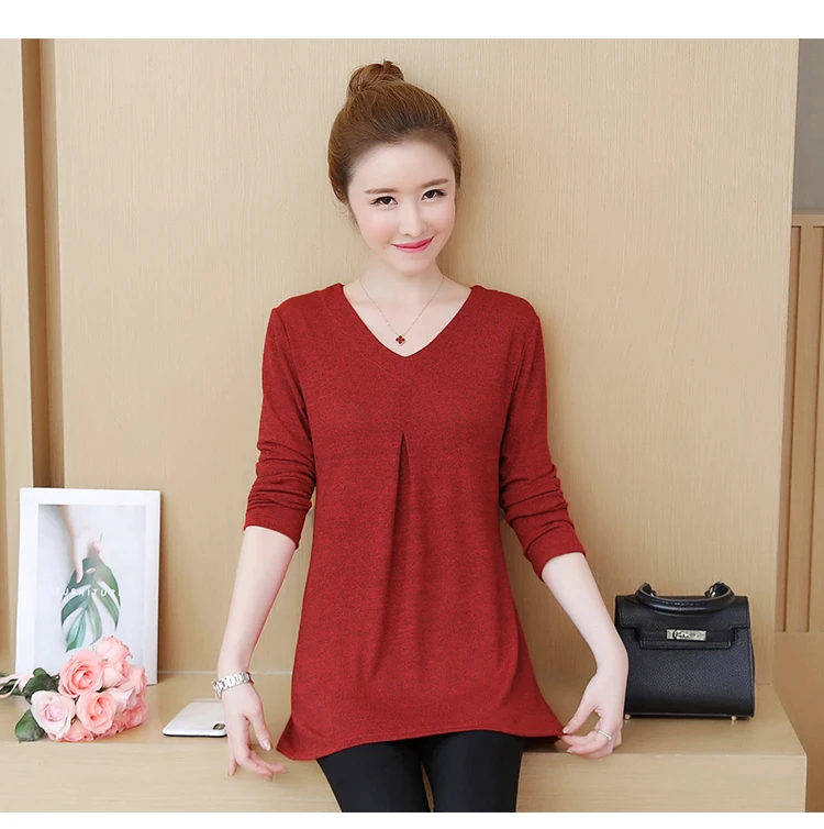 Blusas Mujer De Moda Осень Зима повседневные женские топы и блузки плюс размер 5xl винтажный Дамский пуловер с v-образным вырезом Длинные рубашки