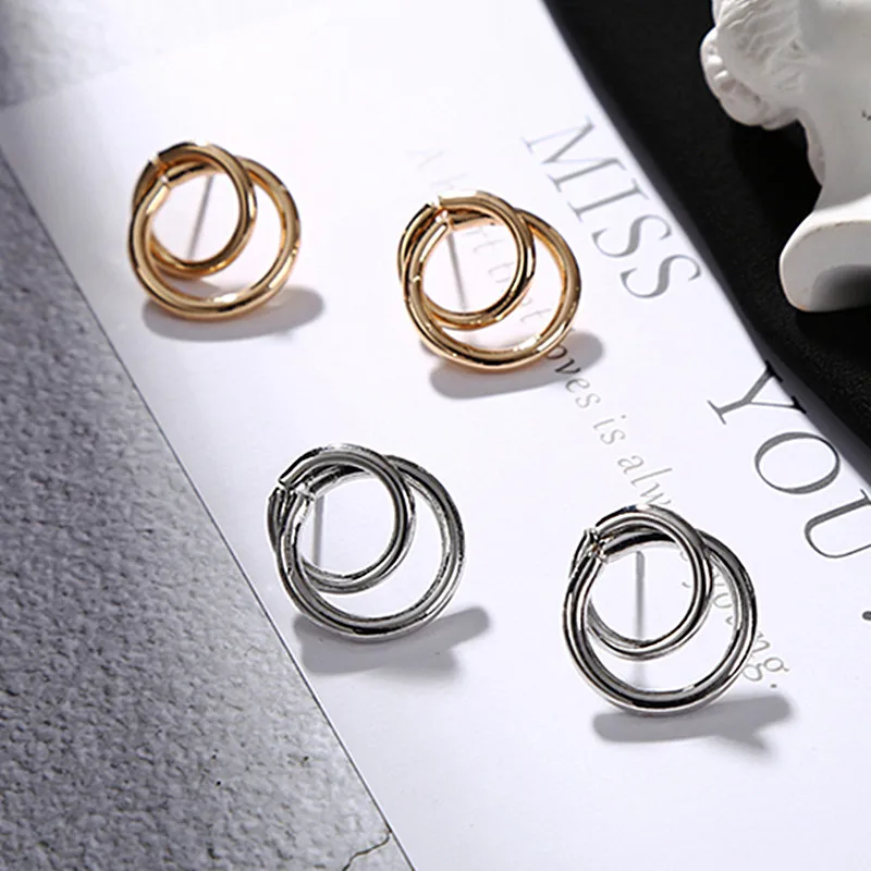 

New Round Stud Earrings Geometric Circle Earring for Women Gold Statement Female Fashion Jewelry Party Wedding Gift Cheaper