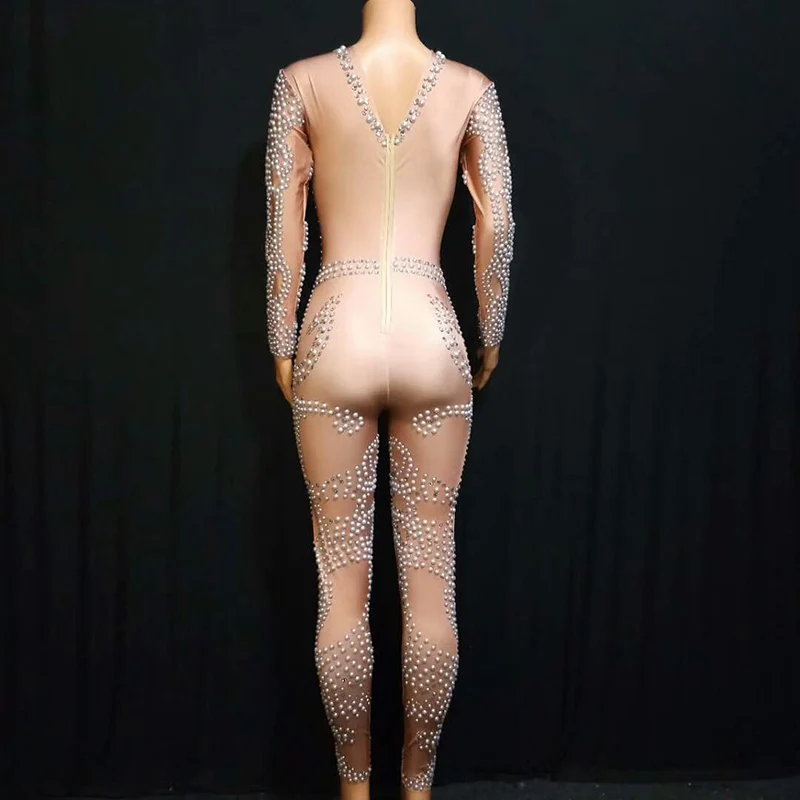2019 сексуальный комбинезон из спандекса с жемчужинами и камнями одежда для