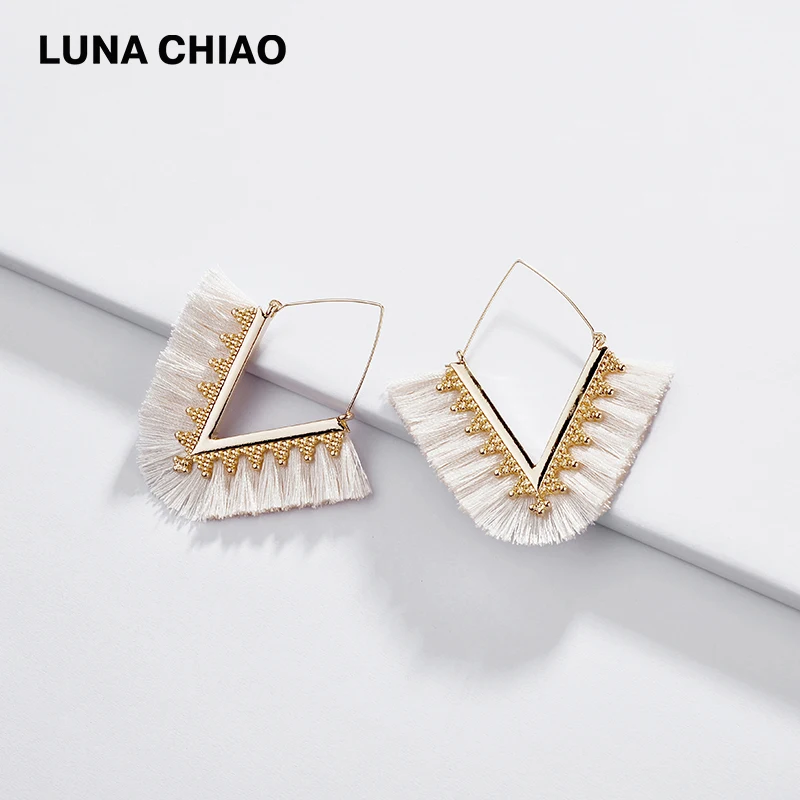 LUNA CHIAO новые трендовые v-образные серьги-капельки с бахромой для женщин большие массивные висячие серьги