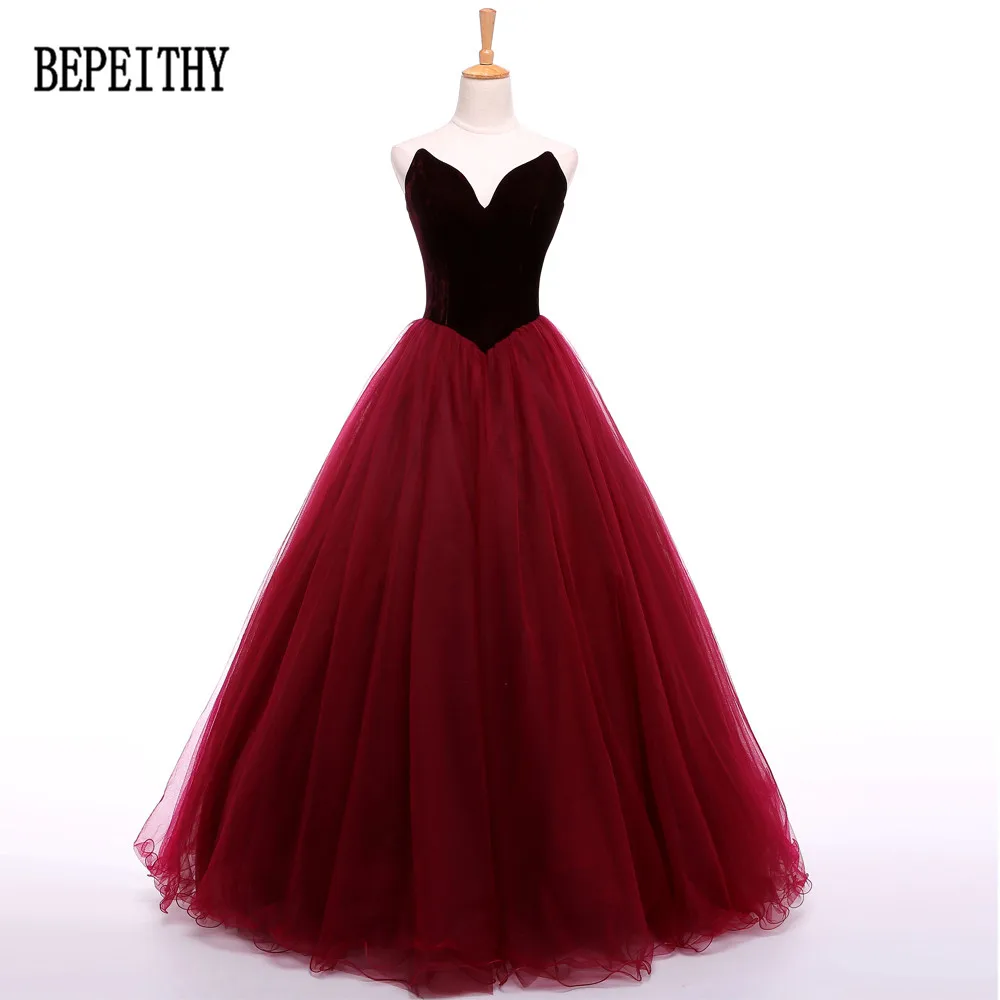 BEPEITHY Vestidos De Festa элегантный простой хиджаб Тюль Милая без рукавов Бургундия Выпускные платья